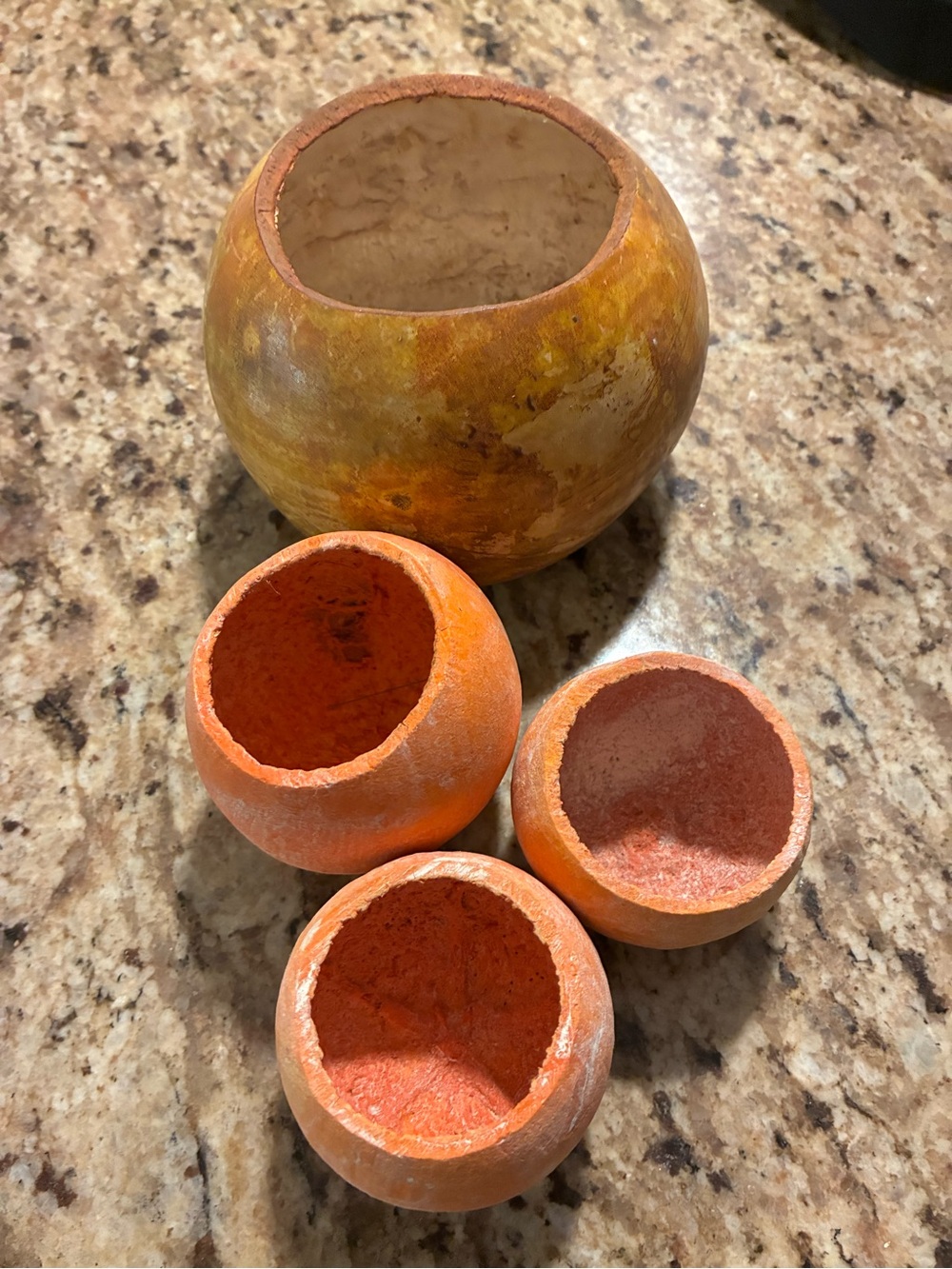 Handmade Decorative Hollow Gourd Spheres - Orange and Yellow